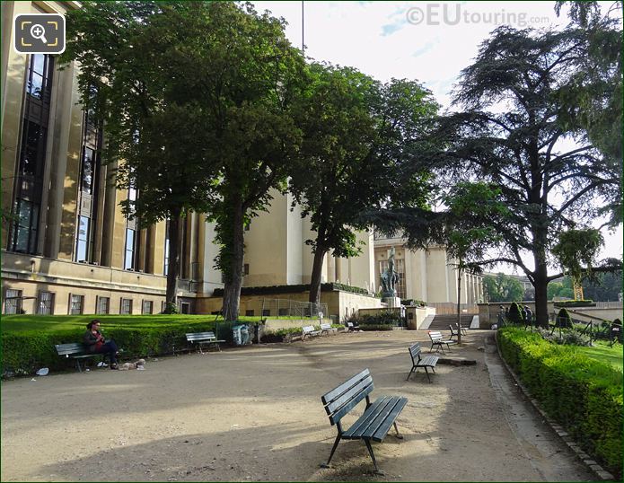 Passy wing pathway and benches in Jardins du Trocadero looking NE