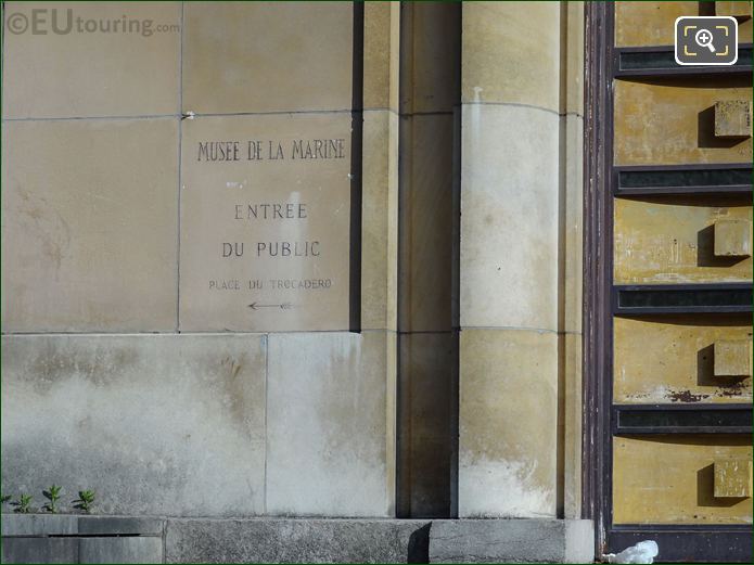 Marine museum sign on Palais de Chaillot looking NE