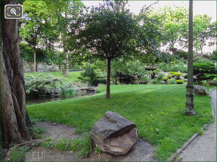 Stream and pond within Jardins du Trocadero looking NW