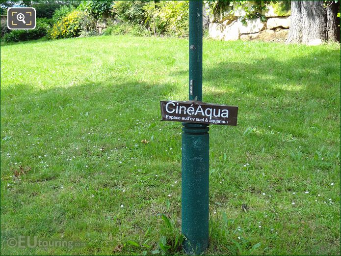 CineAqua sign on lamp post in Jardins du Trocadero