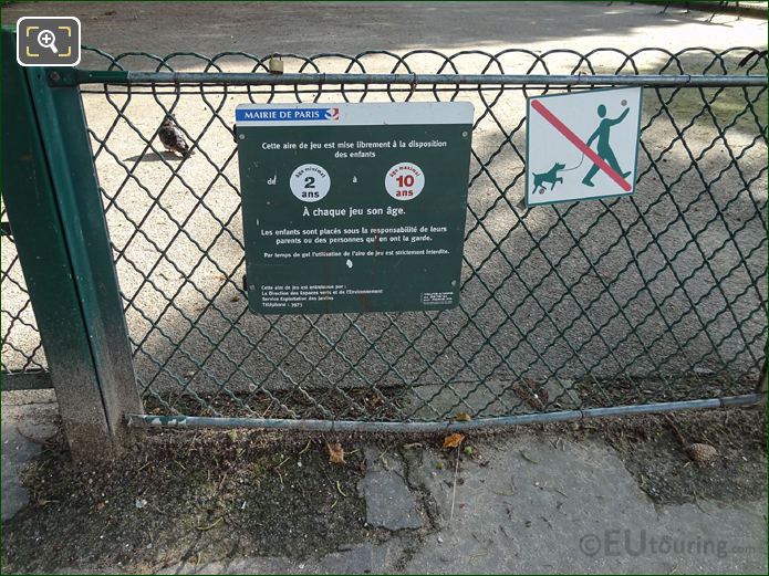 Mairie de Paris info board for Trocadero Gardens Childrens Playground