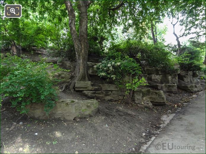 Rock border and green foliage in Jardins du Trocadero looking NE