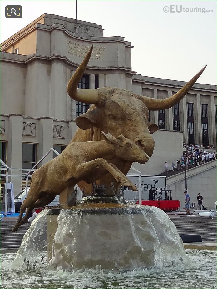 Front view of the Bull and Deer water feature