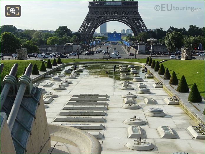 View over empty central water basin in Jardins du Trocadero