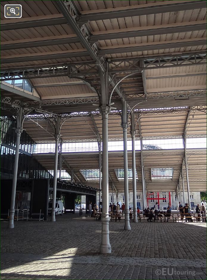 Under front facade of La Grande Halle