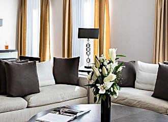 La Reserve Paris Apartments 2 bedroom partial Eiffel Tower lounge area