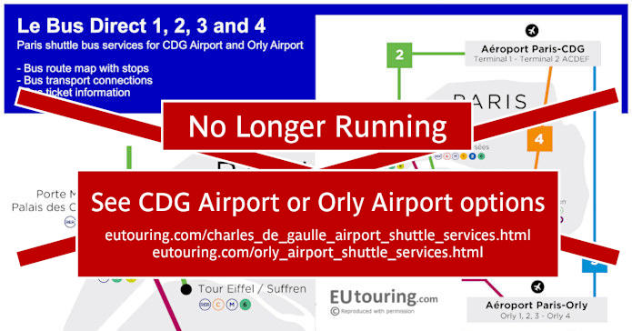 Le Bus Direct airport shuttle buses map