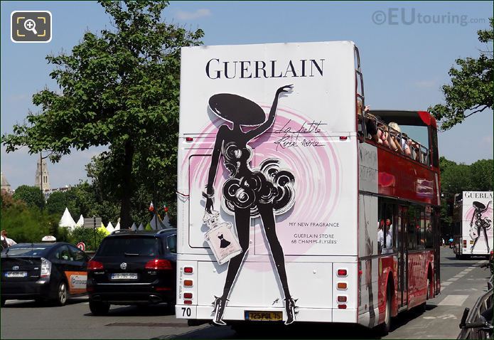 Guerlain advert on Les Car Rouges bus in Paris