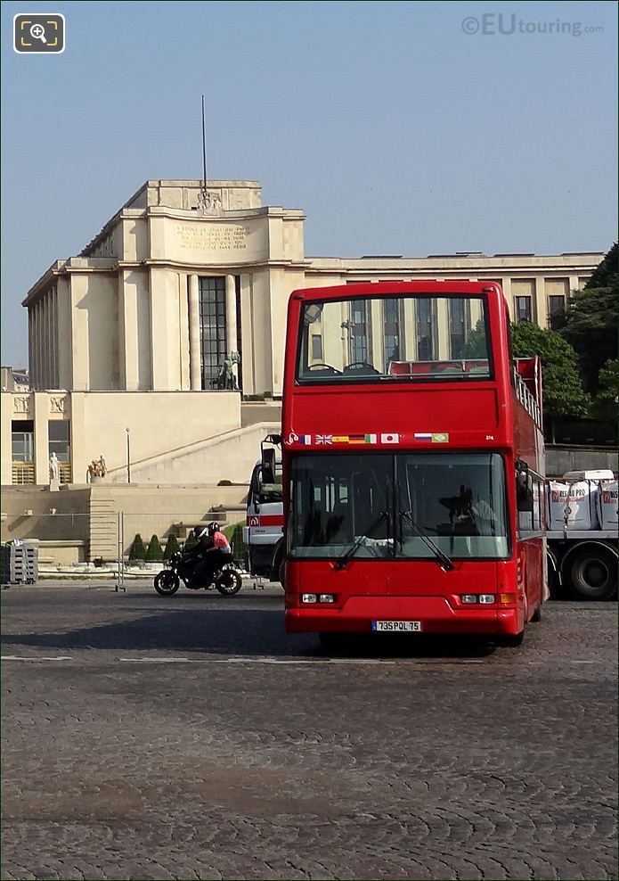 Car Rouges with flags for commentary languages at Palais de Chaillot