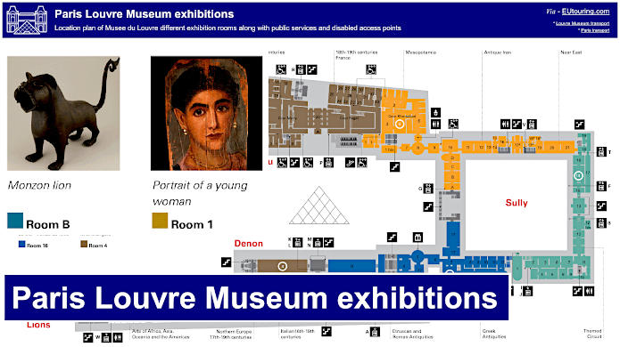 Louvre Museum plan of exhibition rooms and disabled access
