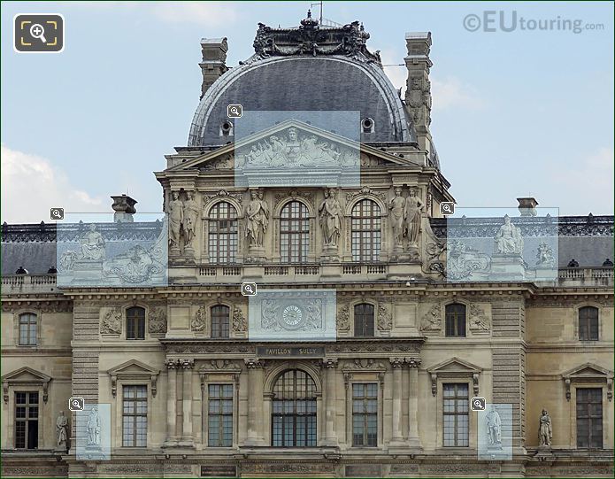 Pavillon Sully top floors and statues