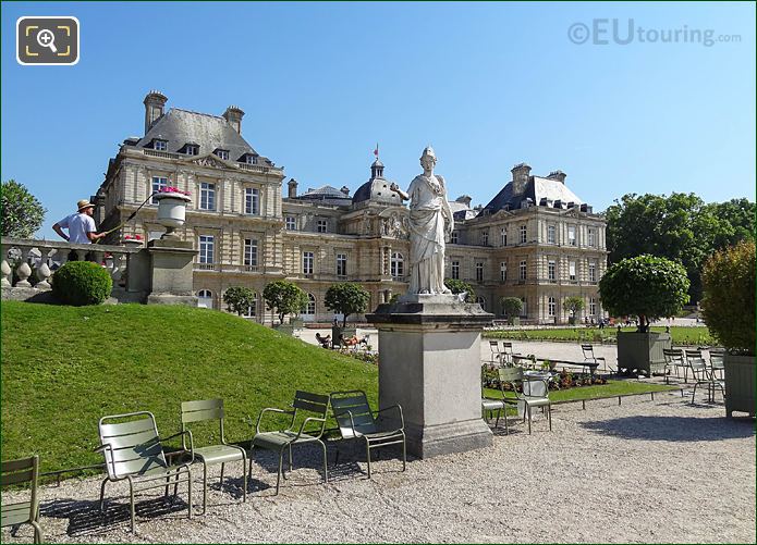 Jardin du Luxembourg gardener watering flowers on West terrace