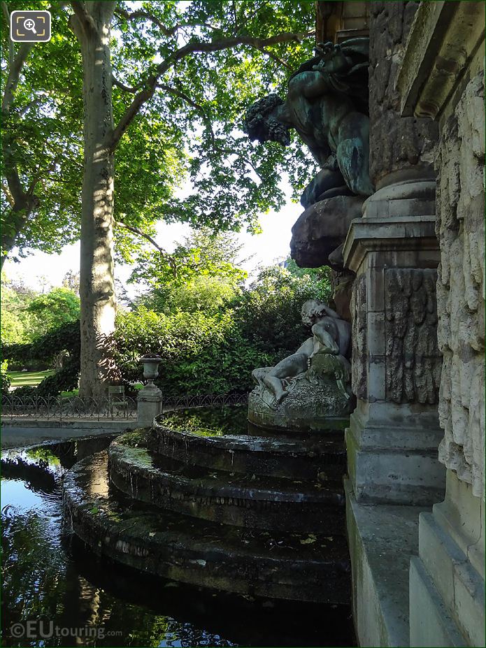 Side view of Fontaine Medicis Polythemus Surprising Acis and Galatea statues