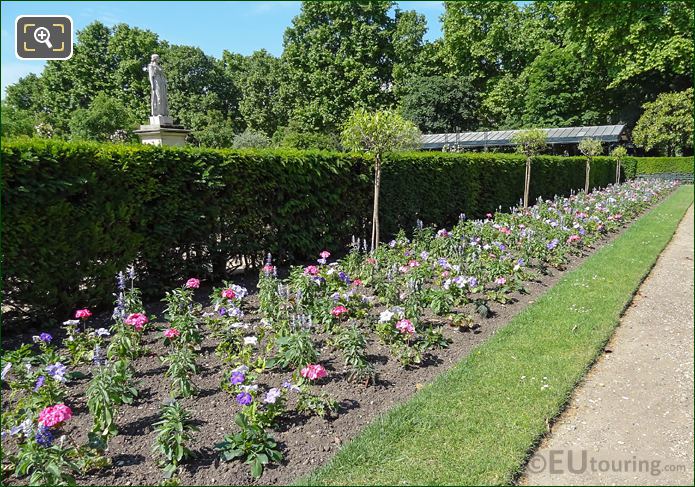 White, pink and lilac flowers next to Jardin du Luxembourg Rose Garden