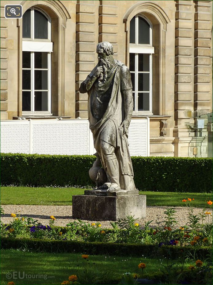 Jardin du Luxembourg Le Silence statue by Palais du Luxembourg East facade