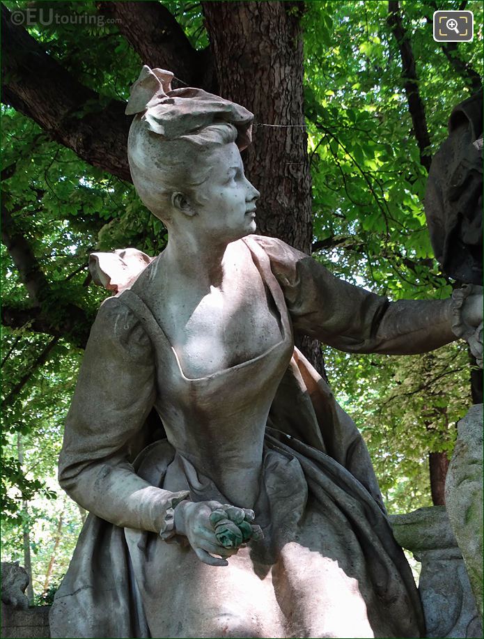 Jardin du Luxembourg lady statue on Antoine Watteau Monument