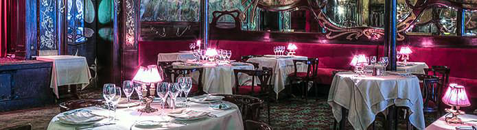 Table lamps at Maxim’s de Paris restaurant