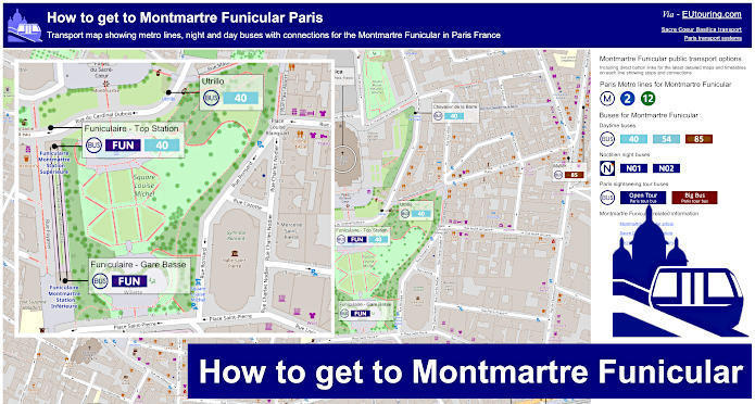 Montmartre Funicular tramway map Sacre Coeur Basilica