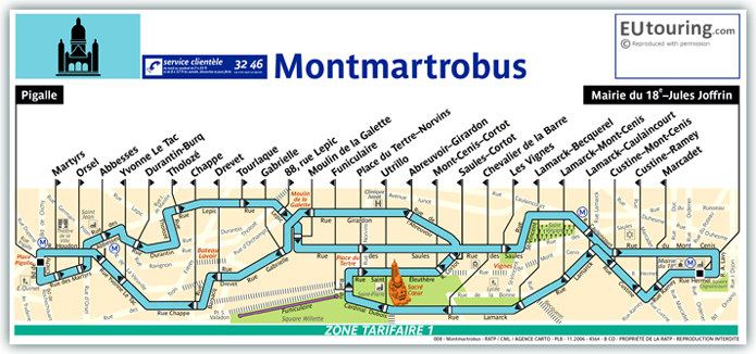 Map Montmartrobus with stops