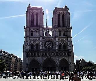 Front facade of Notre Dame de Paris Cathedral