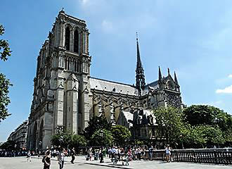Southern facade of Notre Dame de Paris Cathedral