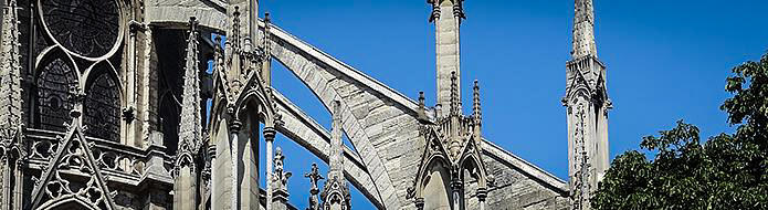 Flying buttresses of Notre Dame de Paris Cathedral
