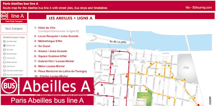 Paris Abeilles bus line A map and timetables