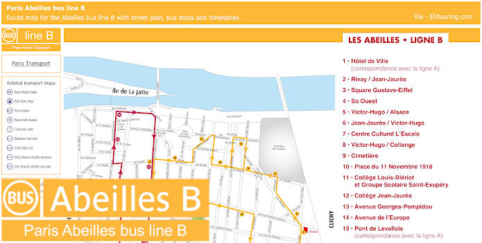 Paris Abeilles bus line B map and timetables