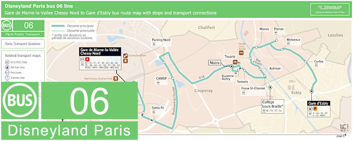 Disneyland Paris bus 06 map with stops and connections