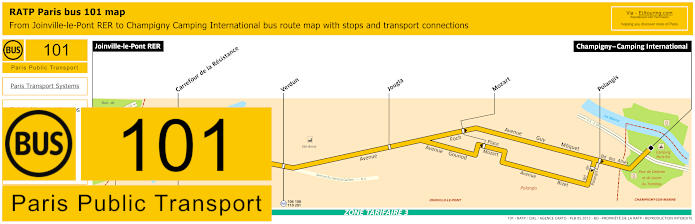 Paris bus 101 map with stops and connections