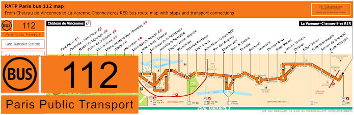 Paris bus 112 map with stops and connections