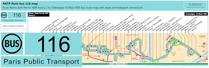 Paris bus 116 map with stops and connections