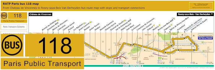 Paris bus 118 map with stops and connections