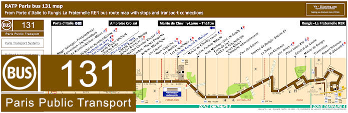 Paris bus 131 map with stops and connections