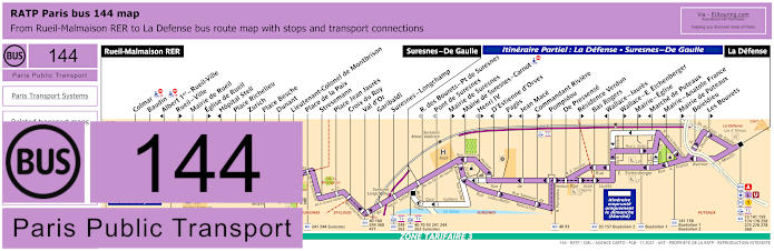 Paris bus 144 map with stops and connections