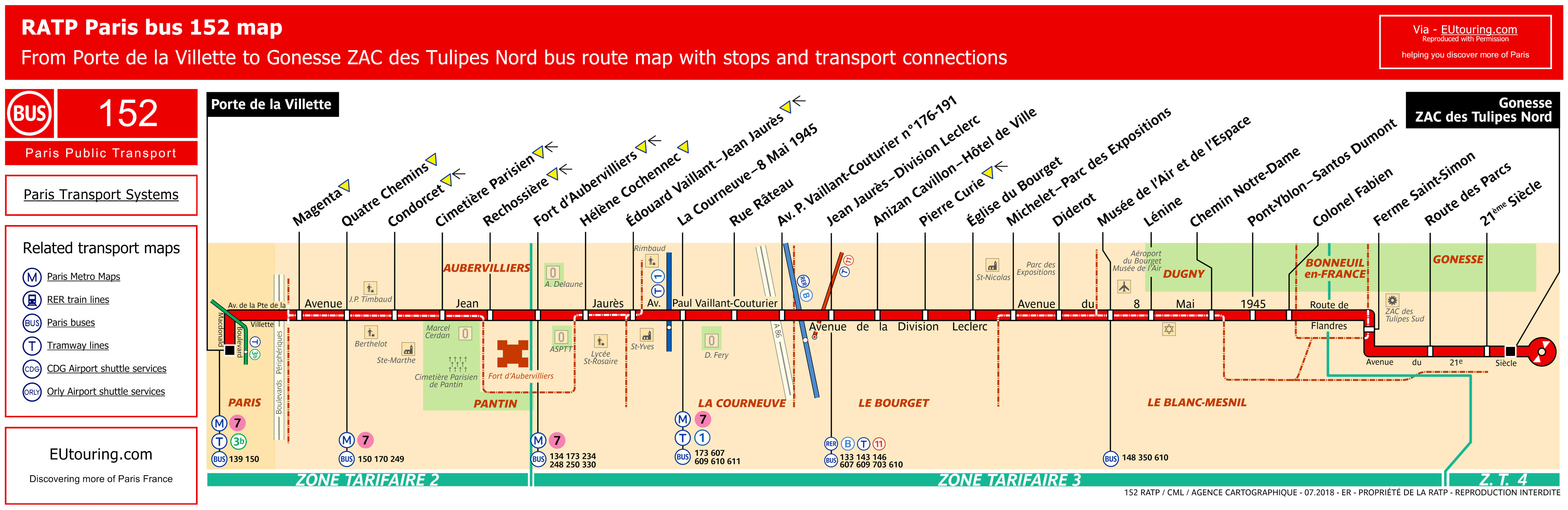 RATP Bus Line 152 map - Image.