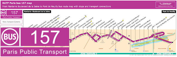 Paris bus 157 map with stops and connections