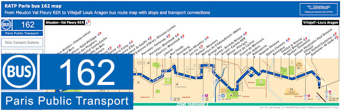 Paris bus 162 map with stops and connections