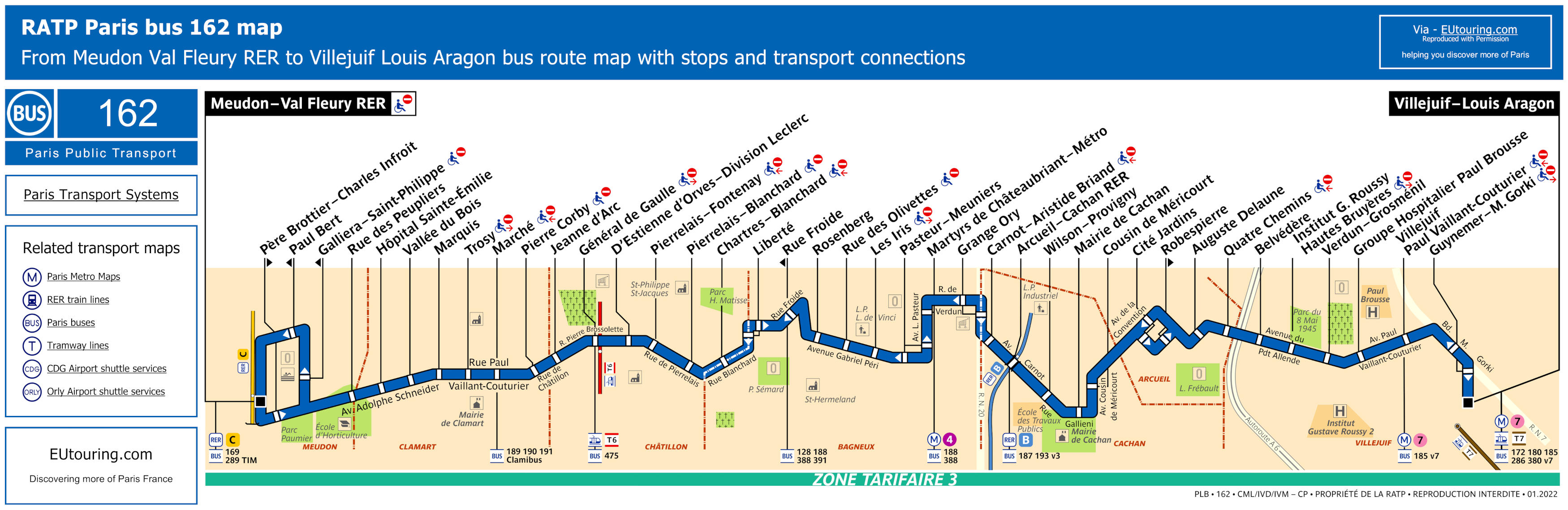 Paris bus 162 route maps available.