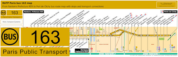 Paris bus 163 map with stops and connections