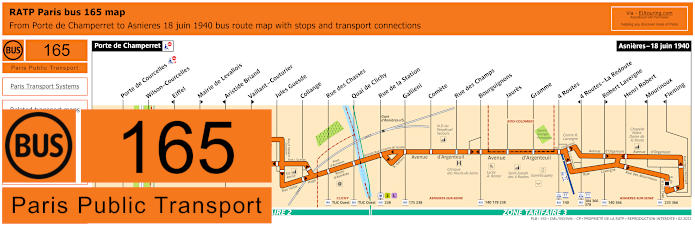 Paris bus 165 map with stops and connections