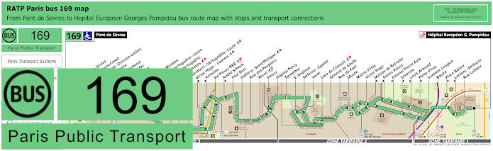 Paris bus 169 map with stops and connections