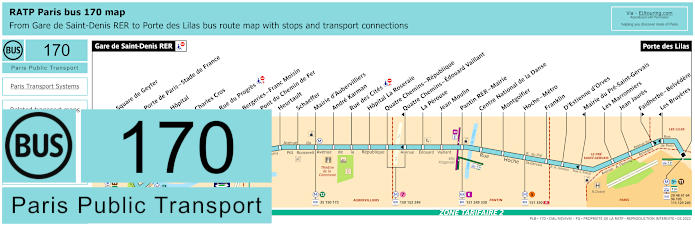 Paris bus 170 map with stops and connections