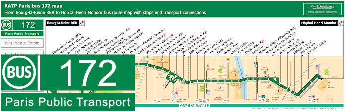 Paris bus 172 map with stops and connections