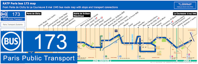 Paris bus 173 map with stops and connections