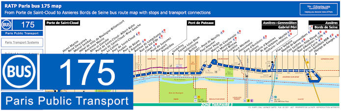 Paris bus 175 map with stops and connections