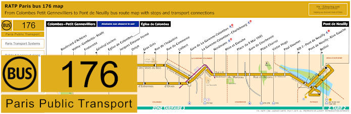 Paris bus 176 map with stops and connections