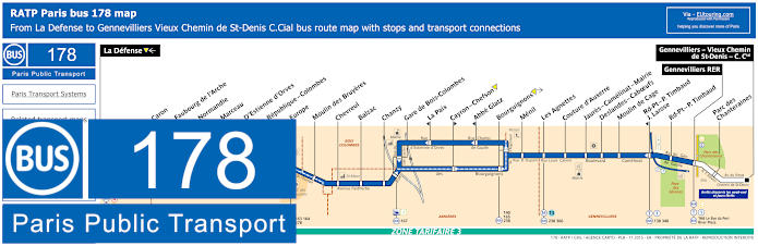 Paris bus 178 map with stops and connections