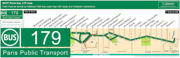 Paris bus 179 map with stops and connections