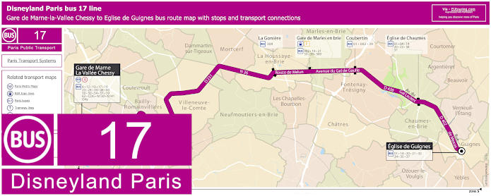 Disneyland Paris bus 17 map with stops and connections